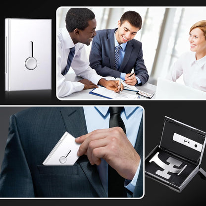 Zonon Large Thumb Drive Business Card Holder Fit 28 Name Credit Aluminum Alloy Slide out Name Card Case Portable Business Holder Wallet Pocket for Men Women (Silver)