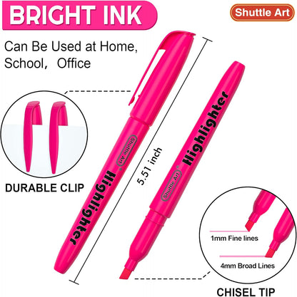 Shuttle Art Highlighters, 30 Pack Highlighters Bright Colors, Pink Colors Chisel Tip Dry-Quickly Non-Toxic Highlighter markers for Adults Kids Highlighting in the Home School Office