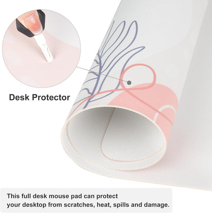 QIYI Large Mouse Pad, Cute Desk Mat for Desktop, Women Girls Minimalist Pink Office Desk Accessories, PU Leather Waterproof Gaming Mousepad, Tropical Leaves Desk Pad Computer Mat, 31.5" x 15.7"