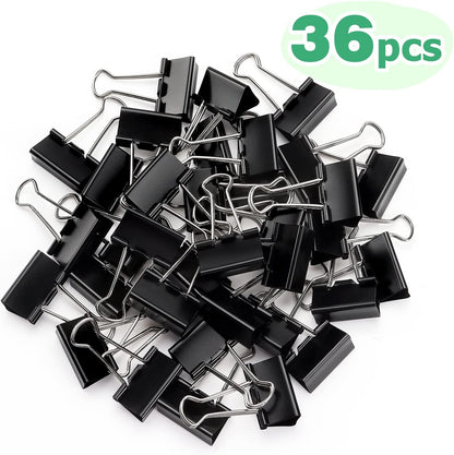 ZZTX Black Binder Clips Paper Clamps Clips Medium Size, 1.3 Inches, 36 Pack