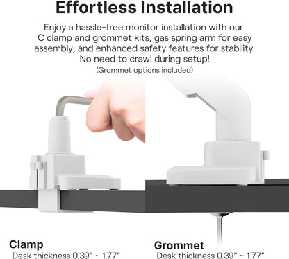 Pixio PS2S White Ultrawide Heavy-Duty Premium Single Monitor Arm Stand Desk Mount - Fits up to 49 inches Monitors, Weights up to 39lbs Flat / 31lbs Curved, Compatible with VESA 75x75 100x100mm