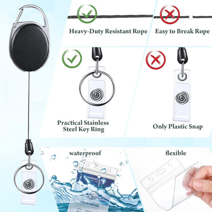 Laumoi Heavy Duty Retractable Badge Holder Reel with Belt Clip Keyring and Waterproof Vertical ID Card Holders for ID Name Card Keychain Badge(Black,60 Pack)