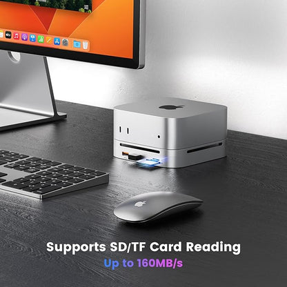 Mac mini M4 Dock & Hub with 8TB NVMe SSD Enclosure, 4K@60Hz HDMI, 2x10Gbps USB A, 1x5Gbps USB A, USB-C Charge, SD/TF, Audio 3.5mm, Stand Docking Station for Mac mini M4/M4 Pro