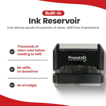 Promot Pre-Inked Custom Deposit Stamp - Personalized Text, Refillable Custom Stamp with Built-in Ink Reservoir, Easy 3-Step Re-Inking, Customized Rubber Stamp for Bank and Businesses (6-Lines)