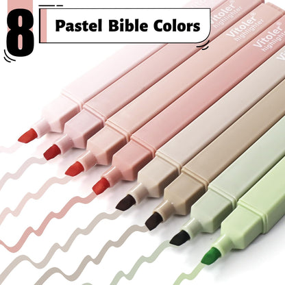 Vitoler Highlighters Assorted Colors,8pcs No Bleed Bible Chisel Tip Highlighters,Aesthetic High lighters for School Office Supplies