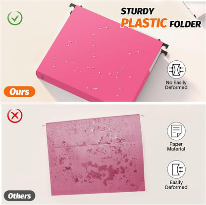 Extra Capacity Plastic Hanging File Folders,12 Pack Reinforced Expanding Hang Folder Letter Size,Accordian Pocket,Heavy Duty 2 Inch Expansion,Hanging Folder Organizer for Office Home,Assorted Colors