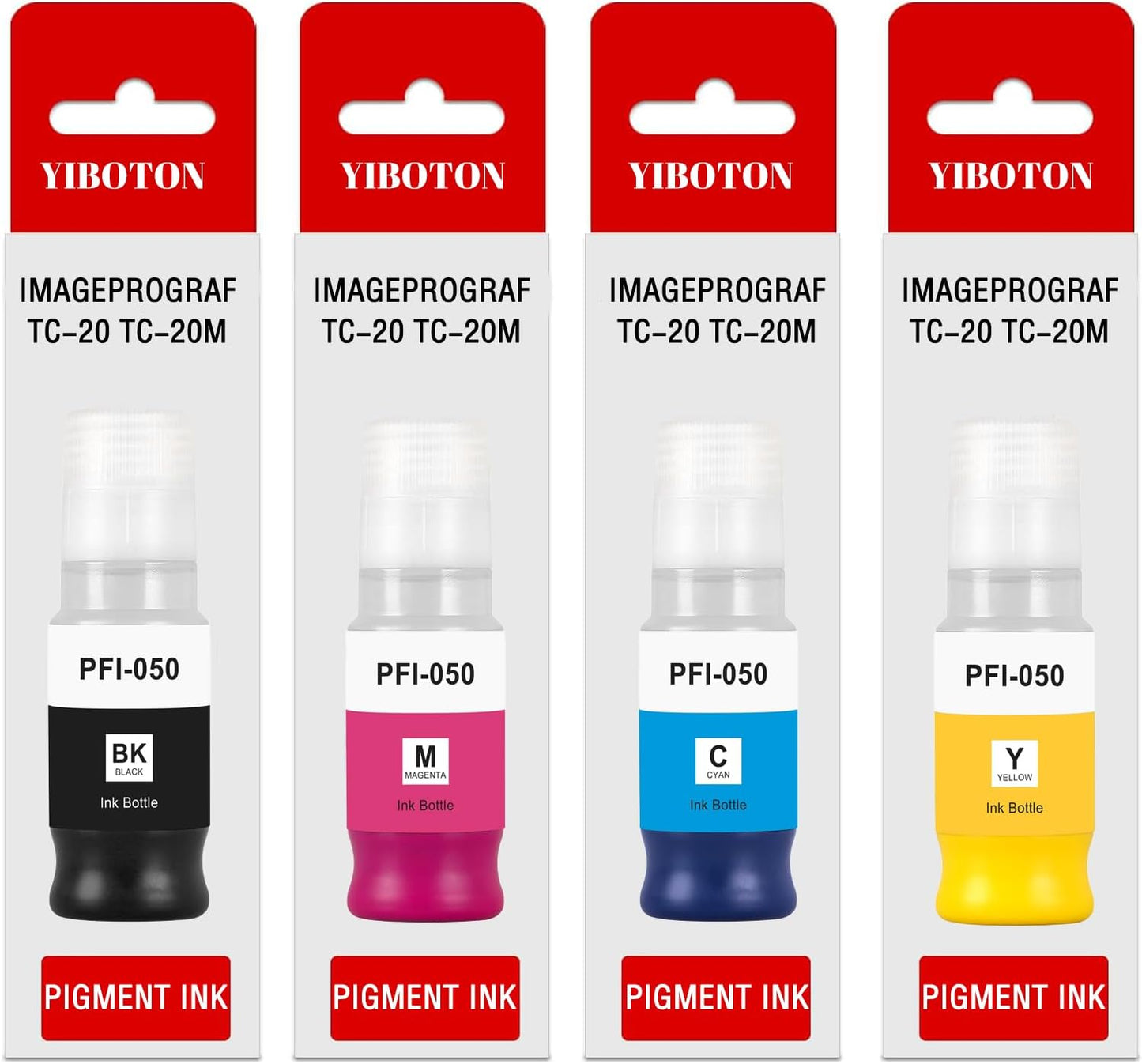PFI050 PFI-050 Ink Black Cyan Magenta Yellow Ink Compatible for Canon PFI050 PFI-050 imagePROGRAF TC-21 TC-21M TC-20 TC-20M Printers Ink (4-Pack 70ML)