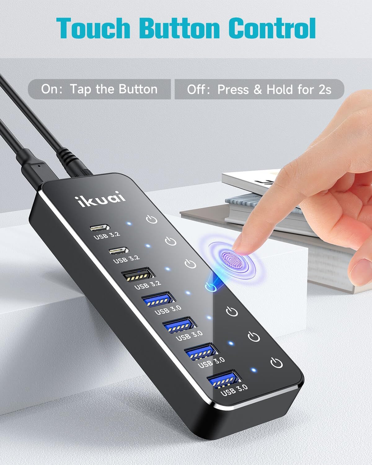 Powered USB Hub, ikuai 7-Port USB 3.2 / USB C Hub, with 3 10Gbps Data Ports (2 USB-C + 1 USB-A) and 4 USB A 3.0 Ports for PC Laptops