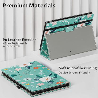 VORI Case for All-New Amazon Kindle Fire HD 10 Tablet (13th/11th Generation 2023/2021 Release) and Fire HD 10 Plus - Slim Folding Stand Folio Cover with Auto Wake/Sleep & Hand Strap, Green Flower