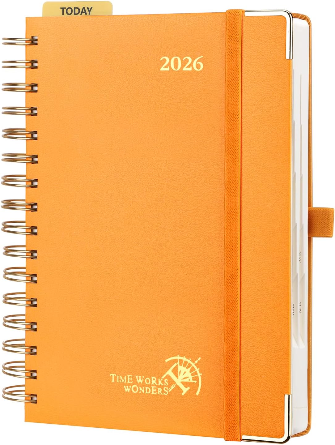 POPRUN 2026 Daily Planner One Page A Day - [8.5" x 5.75" Wire-Bound Hard Cover] Agenda 2026 Hourly Appointment Book with Monthly Calendar, Inner Pocket, Ivory Paper - Orange