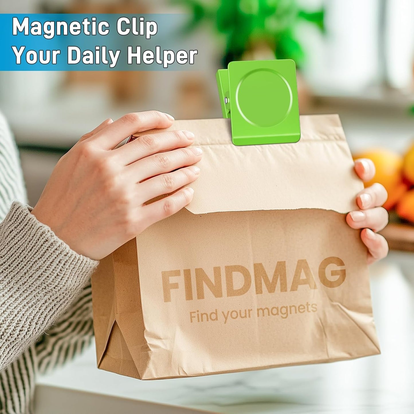 FINDMAG Extra Large Clip Magnets, 4 Pack Coloful Magnetic Clips Heavy Duty, Magnet with Clips for Home, Refrigerator, Hanging, Kitchen, Office - 2.2 Inch