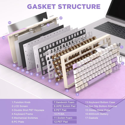 YUNZII AL80 Wireless Mechanical Keyboard,Full Aluminum CNC, Smart LCD Display,Hot Swappable Gasket Mount 75% Layout with Knob,BT/2.4G/USB-C,QMK/VIA Support for Win/Mac (Beige, Cocoa Cream V2 Switch)