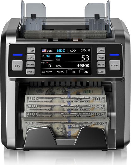 Aneken Mixed Denomination Money Counter with Counterfeit Detection, Touch Screen, and 2CIS/UV/MG/IR/DD/DBL/HLF/CHN, Value and Mixed Counting for Accurate Cash Counting
