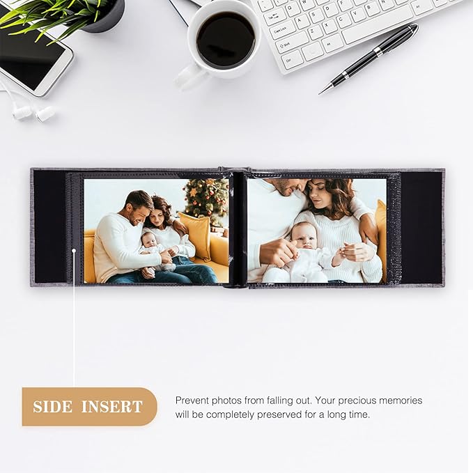 potricher Small Photo Album 4x6 100 Photos Linen Cover Picture Photo Book for Family Wedding Anniversary Baby Vacation (Blue,100 Pockets)
