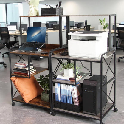Printer Stand, 23 x 18 Inch Printer Table for Home Office, Large Printer Stand with Storage, 4 Tier Modern Home Printer Cart with Wheels & Socket, Computer Tower Stand CPU Stand, Grey