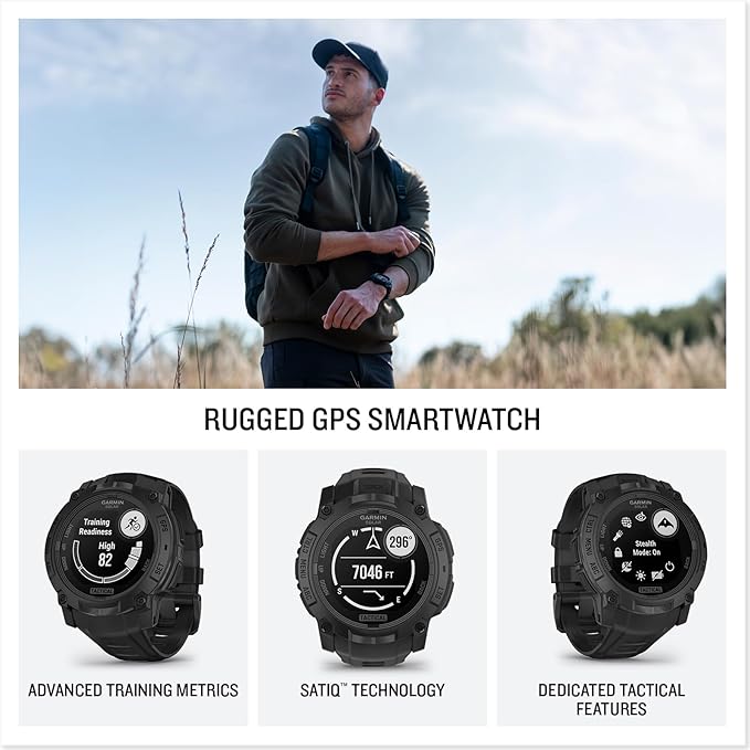 Garmin Instinct® 3 Tactical Edition, 50mm, Solar Charged Display, Rugged Outdoor GPS Smartwatch