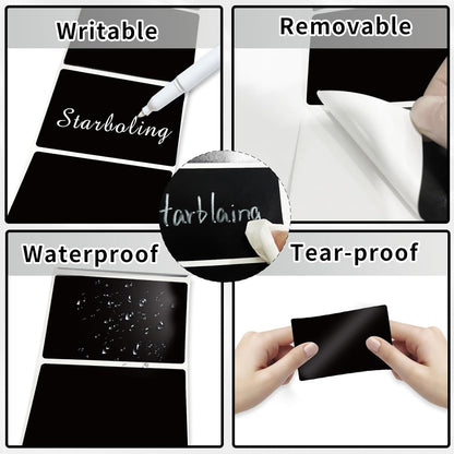 Starboling Chalkboard Labels,200 Pcs 3x2inch Square Label Chalk Stickers with White Chalk Marker,Reusable Waterproof Blackboard Stickers,for Jars,Bottles,Storage Bins