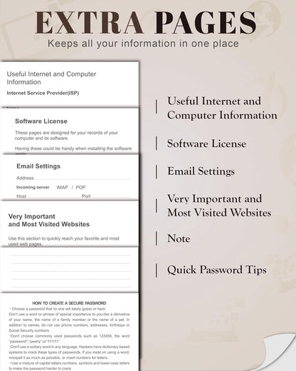 Password Keeper Book with Colorful Alphabetical Tabs, Hardcover Password Log-book for Internet Password and Website Address, 4.1 x6.2 ''Password Notebook for Office (Chocolate, Small)