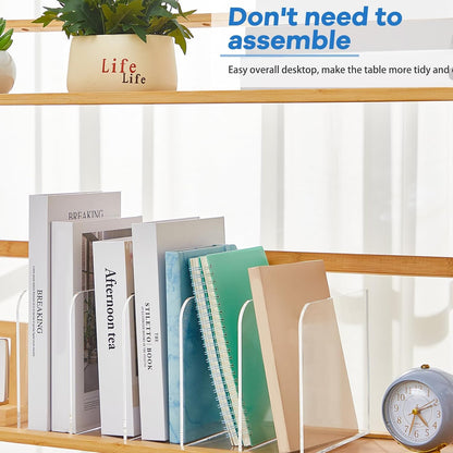 Suzile Clear Acrylic Magazine File Holder with Vertical Compartments Desk Organizer Book Rack for Desk Sorter Paper Folder Office Accessories(Clear,14.2 x 7.2 x 6.5 Inch)