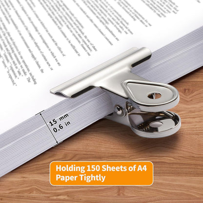 SIAMESE Bulldog Clips, 8 Pcs Binder Clips for Office & Kitchen, Multi-Purpose Binder and Food Bag Clamps for Sealing, Storage, Hanging (Silver)