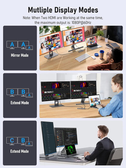 Lemorele Aluminum 10-in-1 USB C Docking Station Dual Monitor w/2 HDMI 4K, 4 USB3.0/USB2.0, 100W PD, USB-C Data, SD/TF, Type-C Hub Adapter for Dell XPS 13/15, for MacBook, Dell, HP, Lenovo Yoga,etc