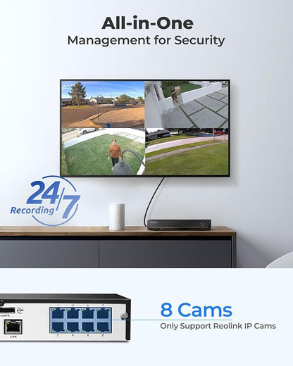 REOLINK 8CH Network Video Recorder for Home Security Camera System, Only Work with 16MP/12MP/4K/8MP/5MP/4MP REOLINK PoE IP Camera, 24/7 Recording to Pre-Installed 2TB Hard Drive, RLN8-410