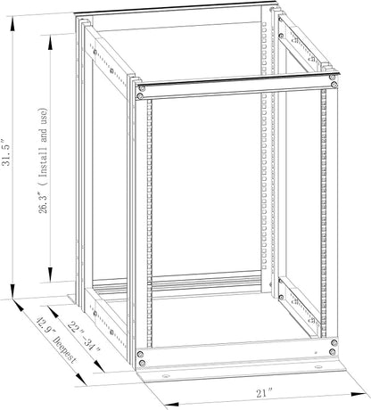 4-Post 15U Open Frame Server Rack for 19" IT Network Equipment & A/V Devices，22"-34" Adjustable Depth，Heavy Duty Free Standing Rack for Servers & AV Gear 4POST-N15U