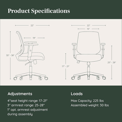 Branch Daily Chair - Computer Office Chair with Swivel, Lumbar Rest, and Adjustable Armrests - Sustainable, Stylish Mesh, & Adjustable Armrests - Comfortable Seating for Improved Posture - Blue