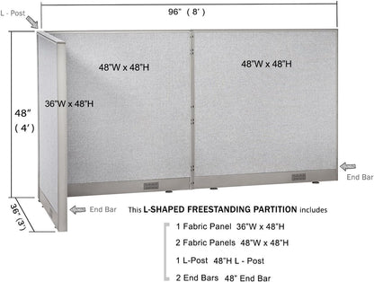 GOF Freestanding L Shaped Office Partition, Large Fabric Room Divider Panel, 36" D x 96" W x 48" H