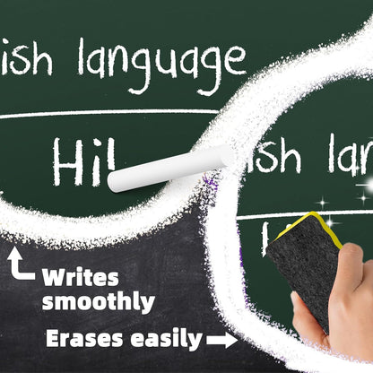 White Chalk with Magnetic Eraser, 80PCS Low Dust Chalks Stick Bulk for School Classroom Chalkboard Blackboard Non-Toxic