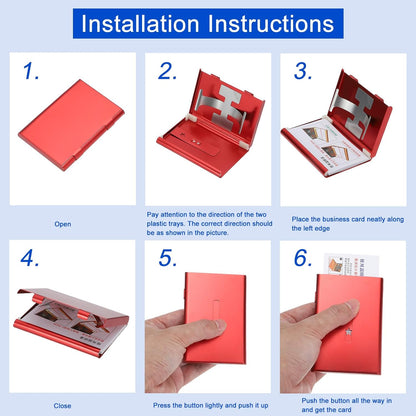 PATIKIL 2 Pcs Business Card Holder, Thumb Drive Business Card Holder Portable Business Card Holders Alloy Slide Out Card Case for Business Meeting, Red