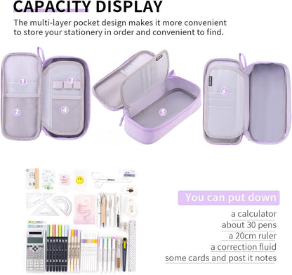 CICIMELON Durable Pen Pencil Case Big Storage Pen Pouch Bag for School Supplies Office College Teen Girls Adults, Purple