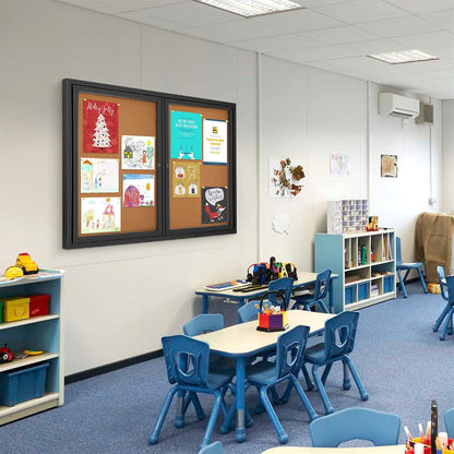 Enclosed Bulletin Board Outdoor Noticeboard with Locking Door, Weather-Resistant, Cork, Black Aluminum Frame, 48 x 34 in