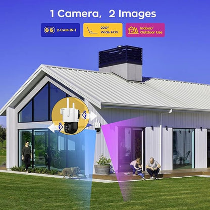 xmartO [2-in-1 CAMs 8-View WiFi 6 Mesh PTZ Security Camera System Outdoor Wireless, 4X Dual-Lens CAM, 16CH 4K Long Range WiFi6 Surveillance NVR Kit, 4MP PTZ Home CCTV Set w. 1TB HDD, No Monthly Fee