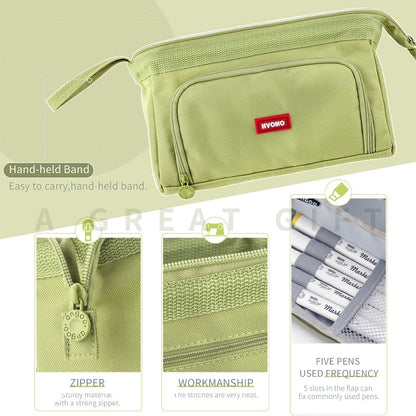 HVOMO Stationery Set,1 large-capacity pencil case,5 quick-drying pens,50 waterproof stickers,2 sticky note pads(200 sheets),1 set of 10-color index labels (200 sheets),Student stationery gift(Green)