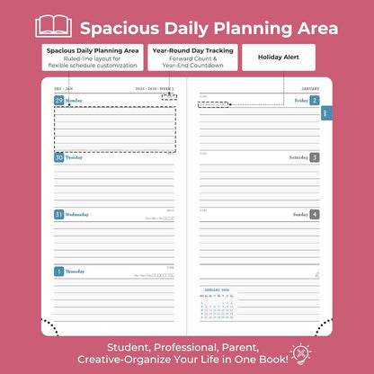 Weekly Monthly 2026 Planner (Jan.26-Dec.26),6.5"x3.75",12 Months Agenda Plan with Month Tabs & Pocket,Expenses/Note Pages, Appointment Book Calendar with Vegan Leather Cover,Rose Red