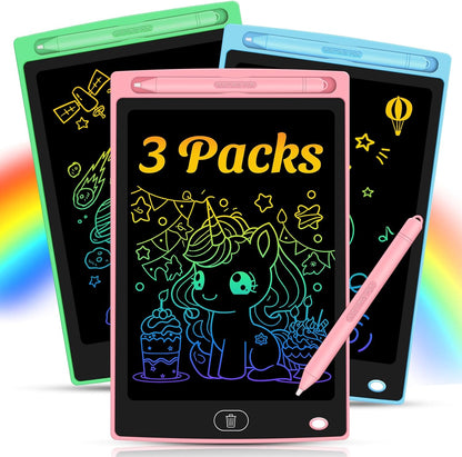 3 Pack LCD Writing Tablet for Kids - Erasable and Reusable Toddler Doodle Board in 8.5 inch, Ideal Drawing Pad for Learning Toy for Ages 3-8, Gift for Girls Boys (3 Pack (Pink,Blue, Green))