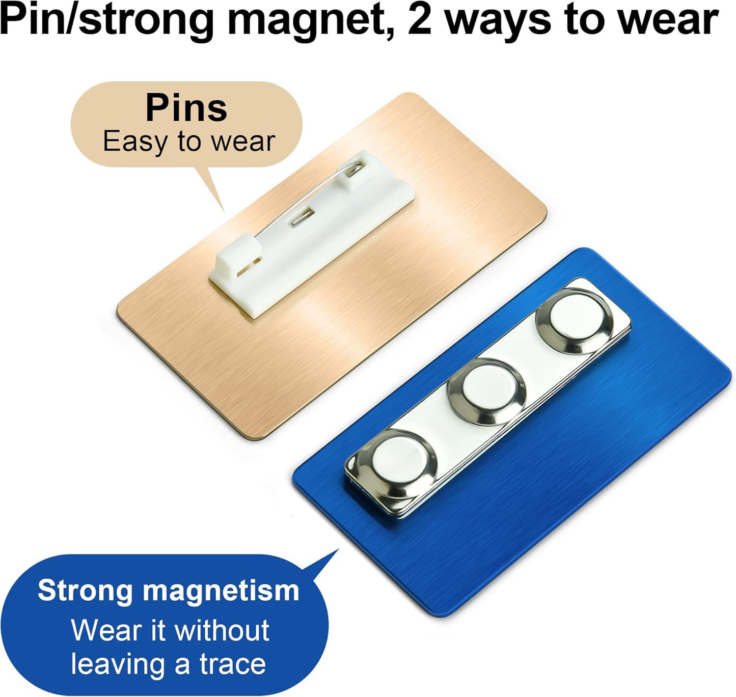 Engraved Personalized Name Tags with Magnet Clip or Pin - Stainless Steel Custom Magnetic Name ID Badge Tag for School Teacher, Kids, Business Work Lable Sign Employee Name Plate (3“x1.5 Pin)