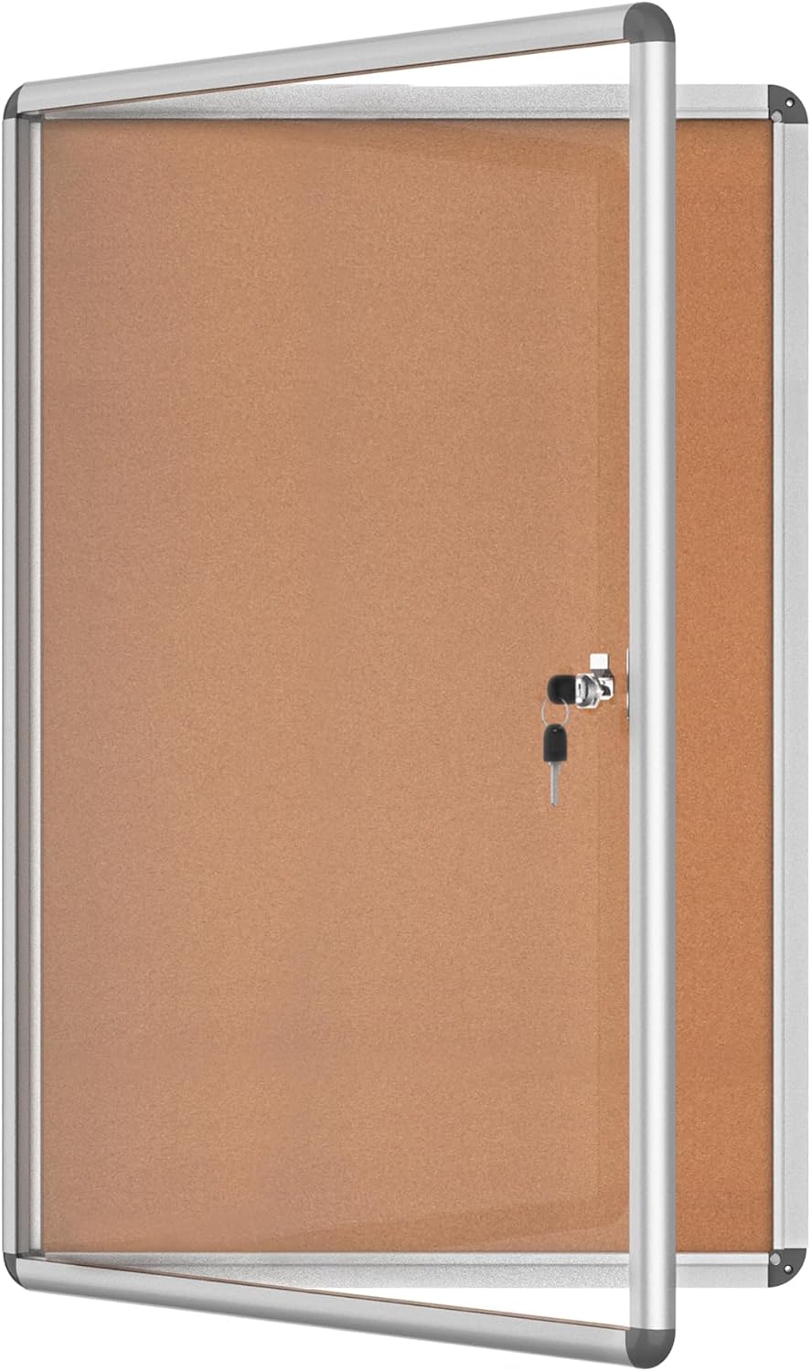 36"x24" Enclosed Bulletin Board, Lockable Weather-Resistant Aluminum Cork Noticeboard for School & Office, Silver Frame w/Cork