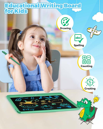 KOKODI 12 Inch LCD Writing Tablet with Anti-Lost Stylus Erasable Doodle Board Colorful Toddler Drawing Pad Car Travel School Games Toys for 3 4 5 6 7 8 Kids Birthday Gift for Girls Boys Adults Green