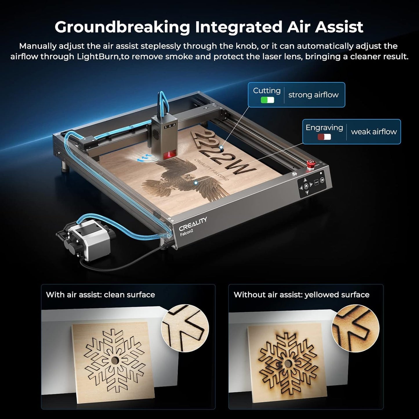 Creality Laser Engraver 22W Output, 120W High Power Laser Engraving Machine, CNC Laser Cutter and Engraver Machine for Metal and Wood, Paper, Acrylic, Glass, Leather etc, 17" x 16"