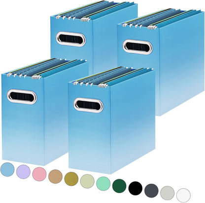 Oterri File Organizer, 4 Packs Small Storage Box, Cardboard File Folder Organizer, Collapsible File Box for Hanging File Folders Letter Size, Portable Filing Organizer (Gradient Light blue)