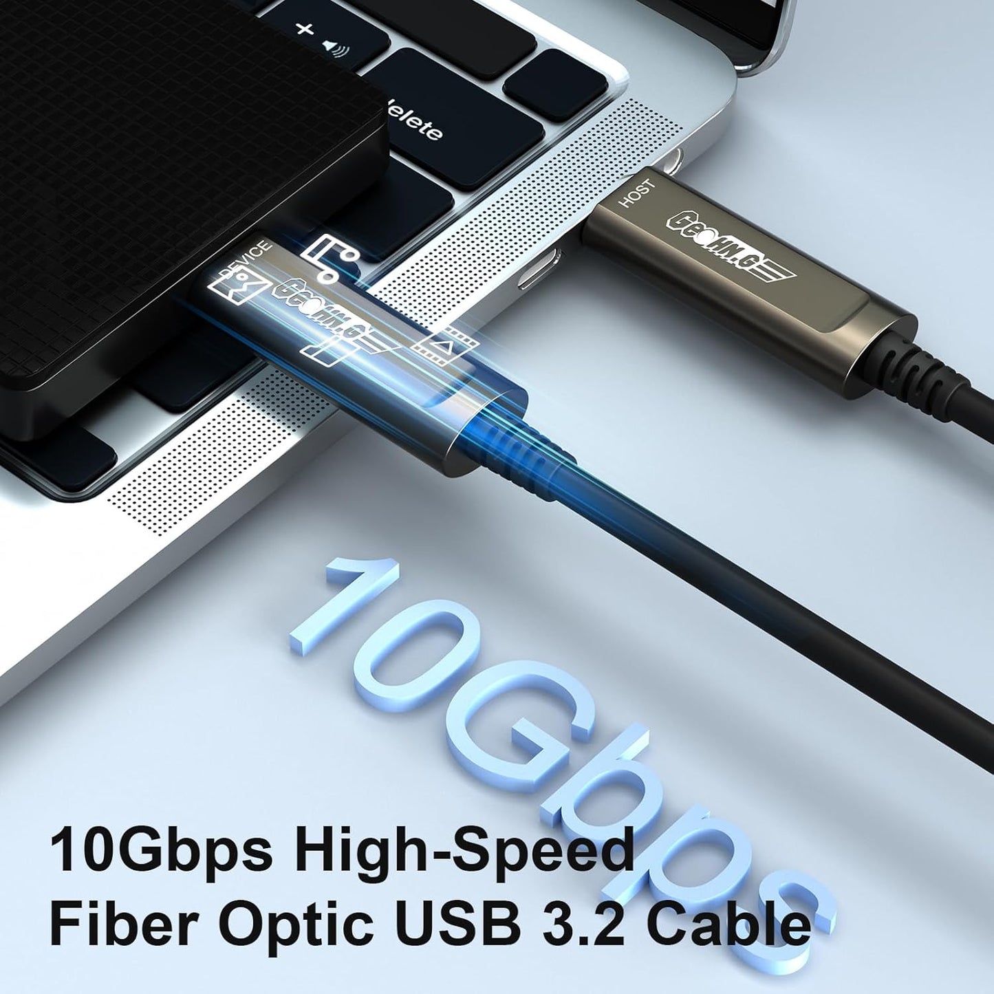 GeoHN.G USB C to C Fiber Optic Cable 10M/33FT, USB 3.2 10Gbps Long Distance Data Transfer USB C Extension Cable for VR, Camera, Mini PC, Laptop, Webcam, Printer and More