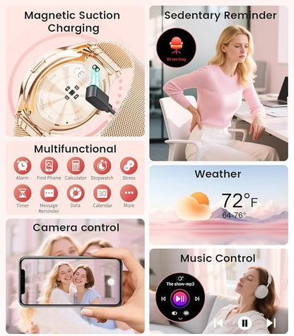 Smart Watches for Women with Make/Answer Calls, 7,99 mm Ultra-Thin Elegant Fitness Tracker with 1,43'' HD AMOLED Display, IP68 Waterproof, 100+ Sports Modes, Women's Health for iOS Android, Rose Gold