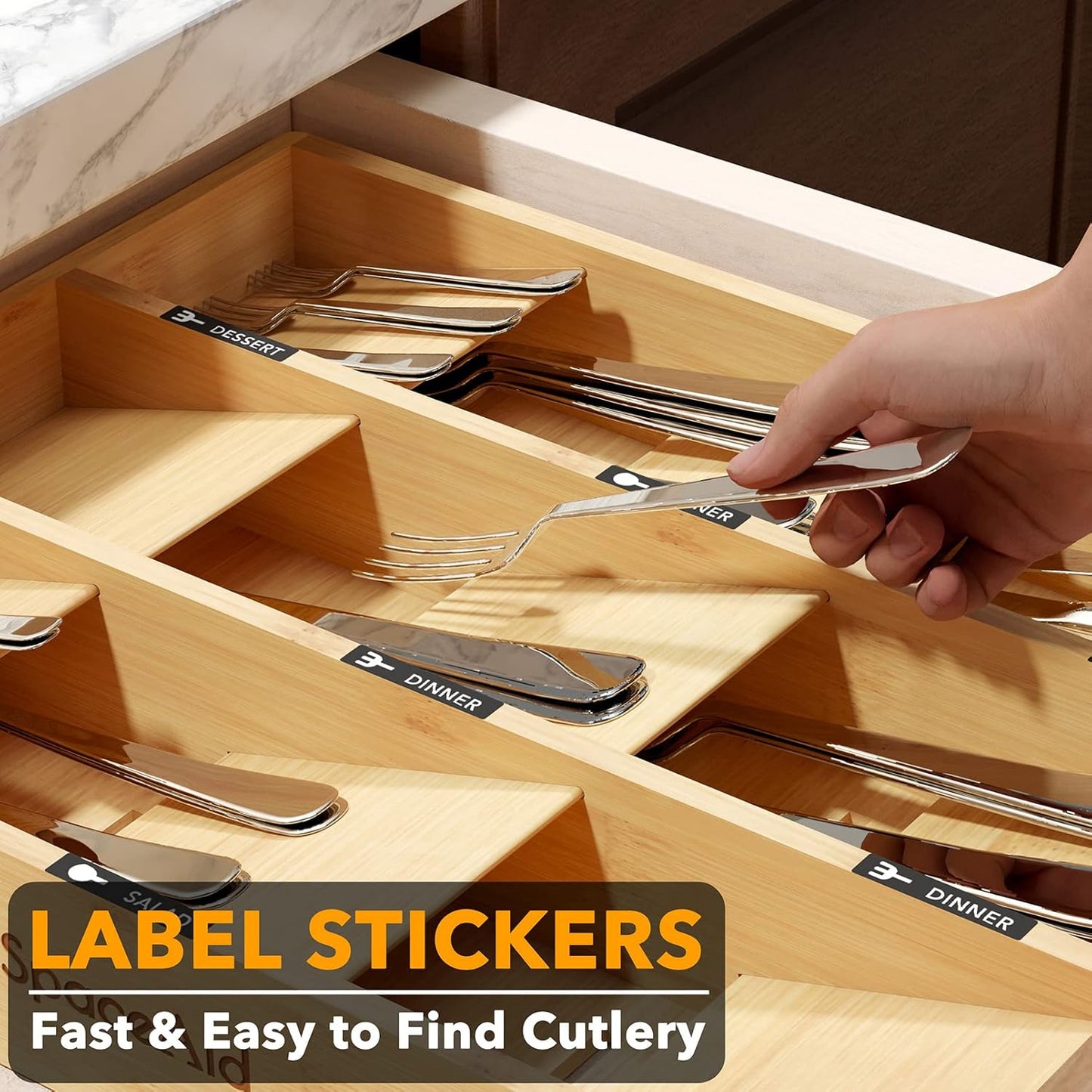 SpaceAid Bamboo Silverware Drawer Organizer (Need 3" Deep Drawer), Kitchen Utensil Tray Holder Organizer for Flatware, Cutlery, Spoon and Knives Storage Organization (9 Slots)