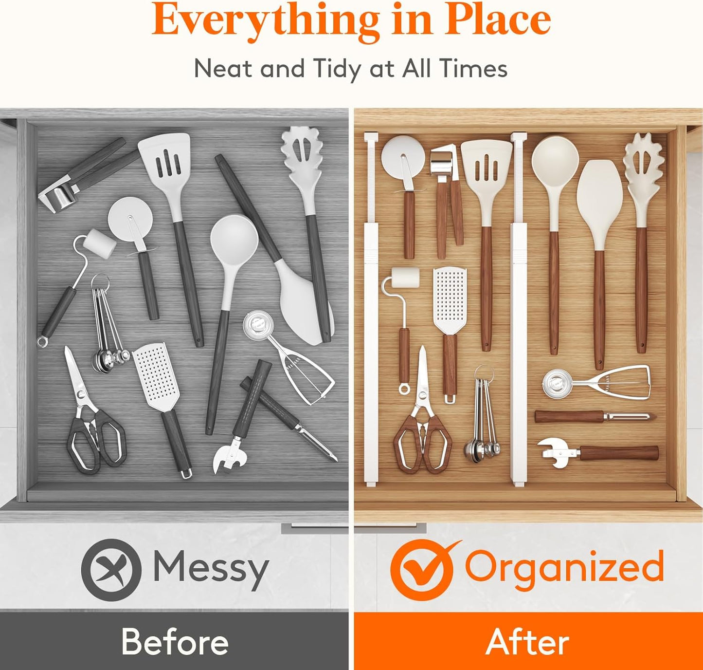 Lifewit 8 Pack Kitchen Drawer Dividers 2.36" High, 11"-17" Adjustable Drawer Organizer for Utensils/Clothes/Makeup, Plastic Expandable Separators in Dresser/Bedroom/Bathroom/Office Storage