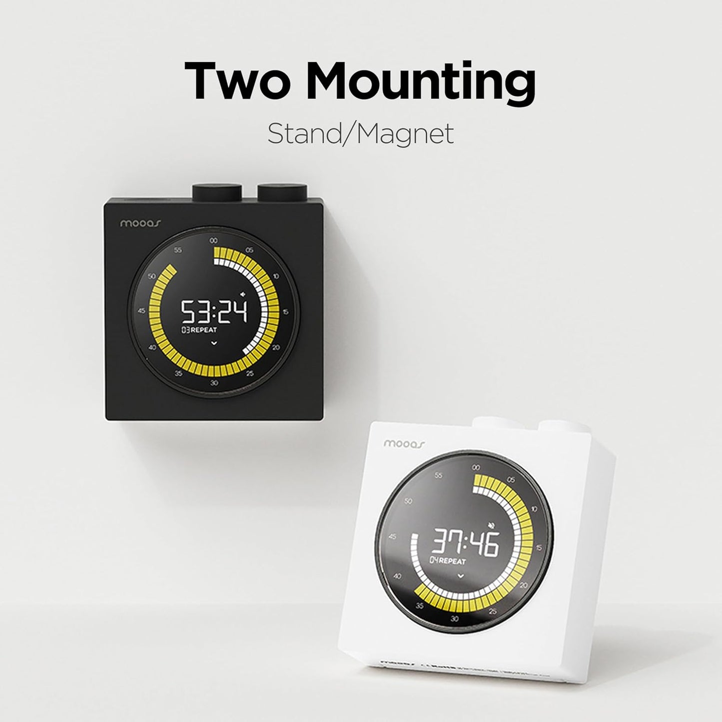 mooas Time Loop Digital Visual Timer, Rechargeable Wireless, LCD Large Display, Portable, Visual Timer, Brightness Adjustment, Count Up/Down, Pomodoro Timer for ADHD, Study, Home Schooling (Black)