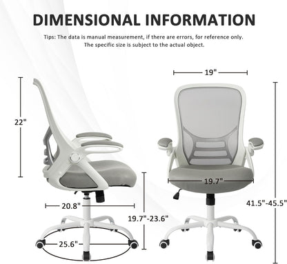 HYLONE Office Chair Ergonomic Desk Chair with Adjustable Armrests, Mesh Executive Chair, Home Office Computer Chairs for Long Hours(Grey)
