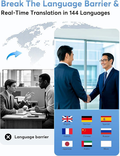 AI Translation Earbuds Real-Time, 144 Languages & Accents,3-in-1 Open Ear Wireless Earbuds with Charging Case, Compatible with iOS & Android, Ideal for Travel, Business, Learning,Black Silver