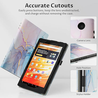 VORI Case for All-New Amazon Kindle Fire HD 10 Tablet (13th/11th Generation 2023/2021 Release) and Fire HD 10 Plus - Slim Folding Stand Folio Cover with Auto Wake/Sleep & Hand Strap, Dreamy Marble